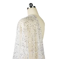 

D091 Custom White Swiss Mesh African Tulle Embroidery Beaded Sequin Lace Fabric for Wedding Dress