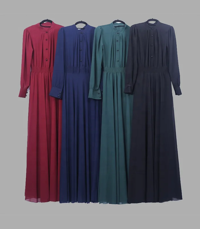 
Wholesale Long Sleeve Dark Blue Embroidered Ethnic Women Muslim Dress 