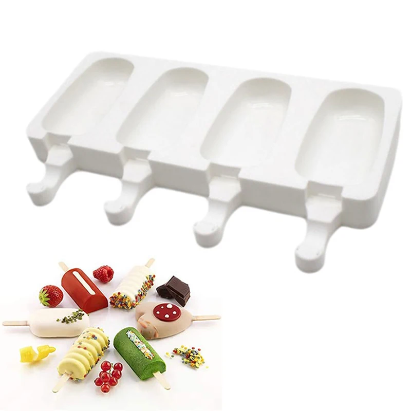 

4-Cavity Ice Cream Mould Silicone Easy Cream Ice Chocolate Molds Cakesicle Mold Homemade DIY Ice Cream, White