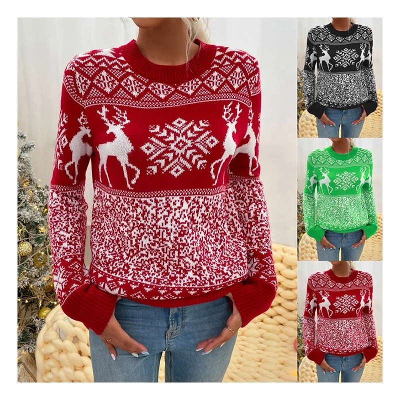 

2021 Amazon New Ugly Christmas Sweater Round Neck Elk Long Sleeve Sueter Para Hombre Women's Sweaters, Black , grey , red, yellow and so on ,can be customize as your color