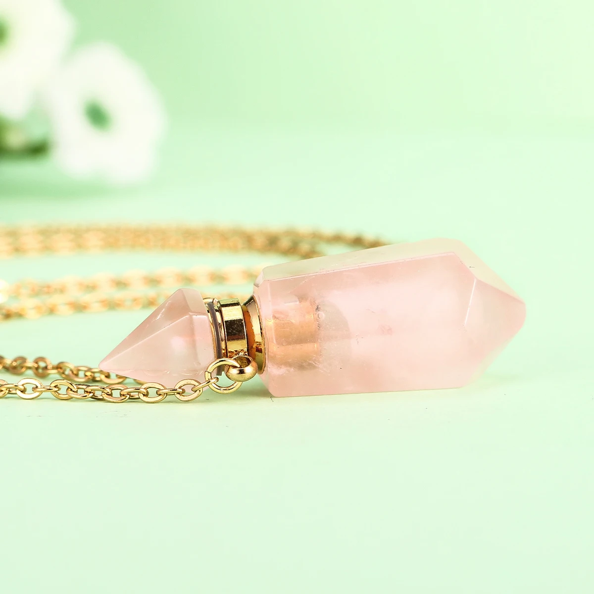 

Essential Oil Bottle Filling Box Bamboo Charm Pendants Crystal Pendant Crystal Necklace Finished Necklace Natural Crystal Stone, Different color is available
