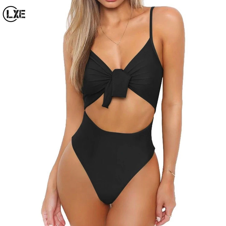 

Hot Sale Sleeveless Swimwear High Leg Cut Out Knotted One Piece Bikini Women'S Swimsuits Sexy Swimsuit Thong Bikini Swimwear