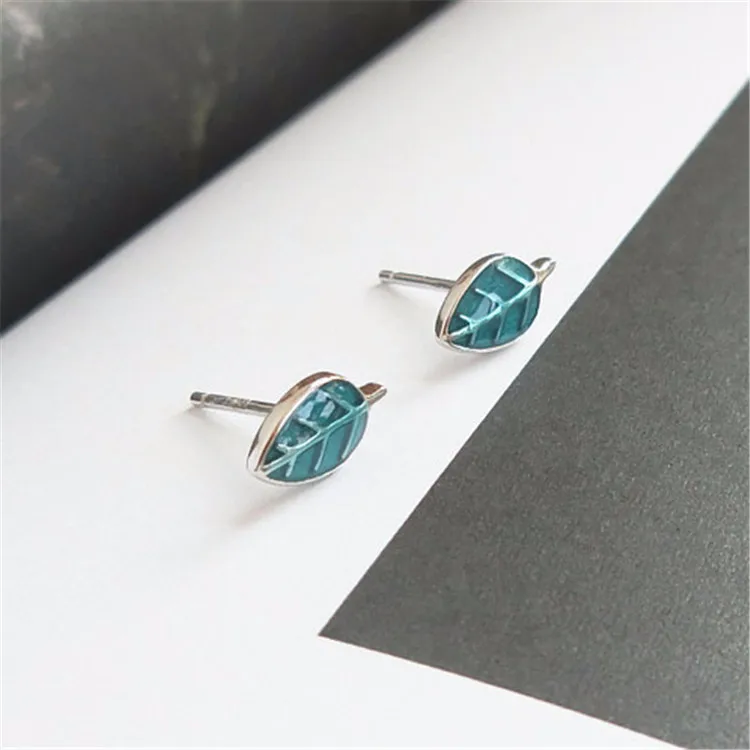 

Idun Fashion Jewelry Tiny Blue Nature Leaves Earrings Women 925 Sterling Silver Leaf Stud Earring