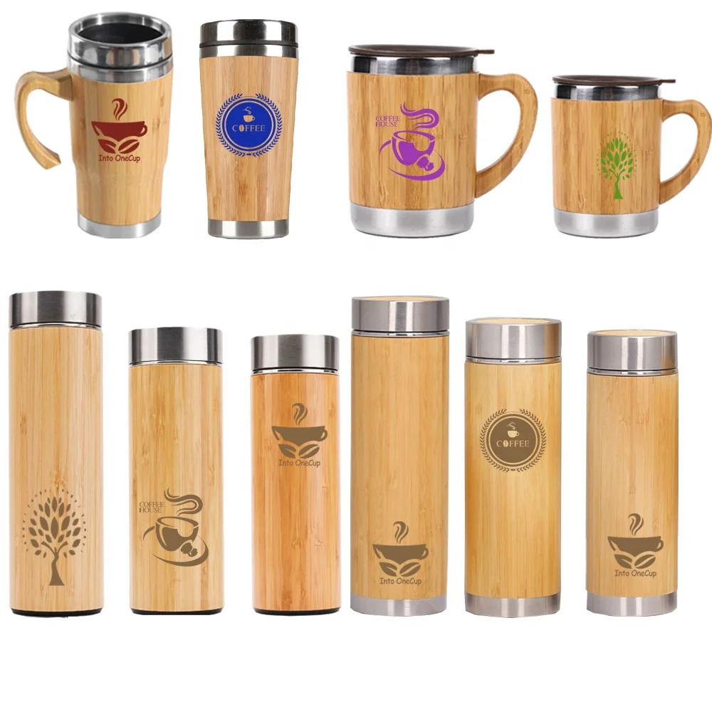 

500ml customized bamboo travel custom tumbler mug with bamboo lid handle vacuum insulated stainless steel bottle tea infuser, Pink blue, black, white purple and so o