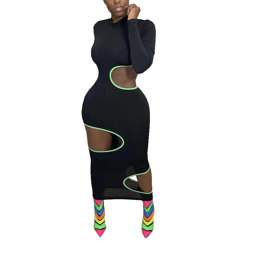 

B14957A 2021 Newest fashion lady wholesale cut out mature dress, Shown