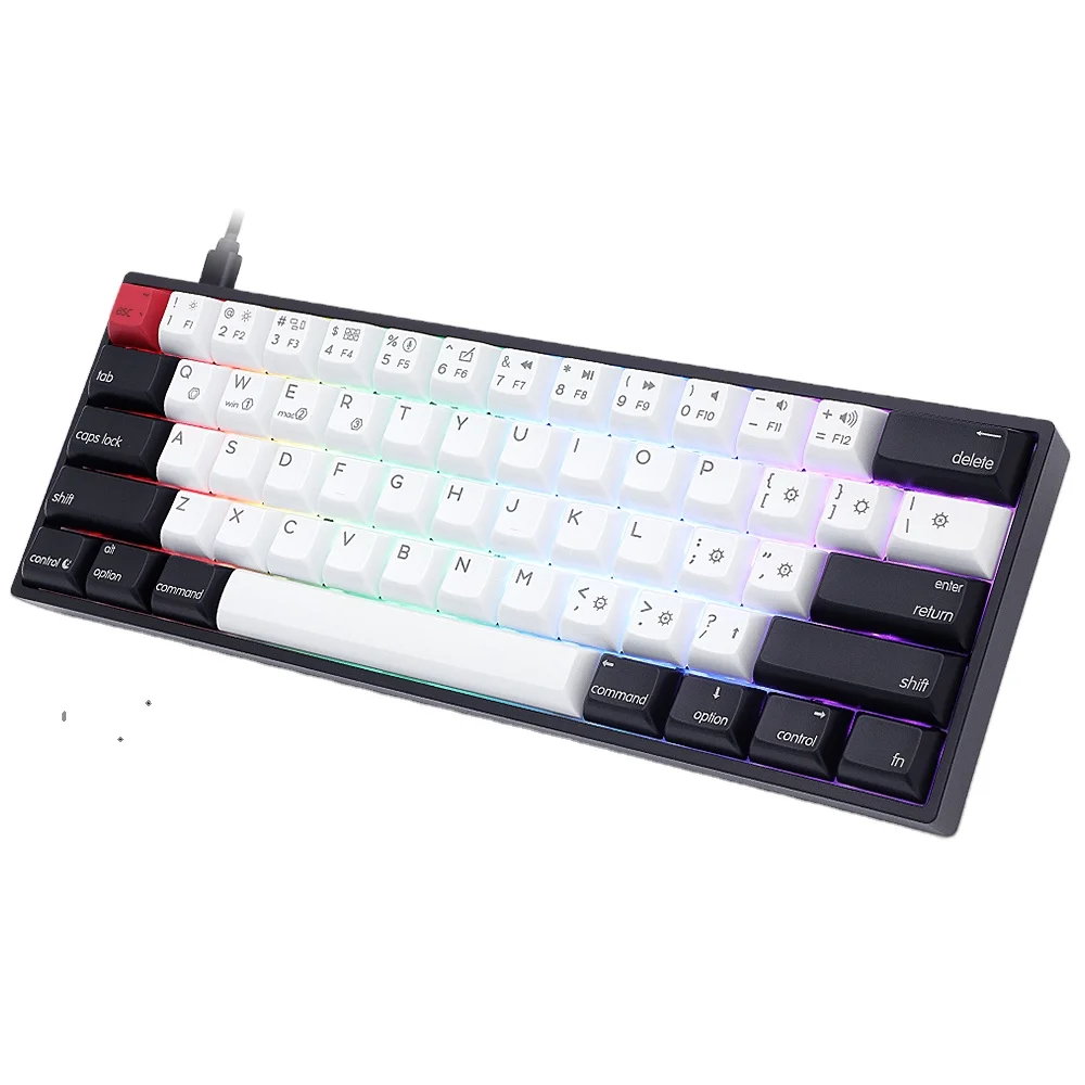 

New design hotswap 60% GK1 ball ABS keycaps RGB gaming mechanical keyboard, Black/ white