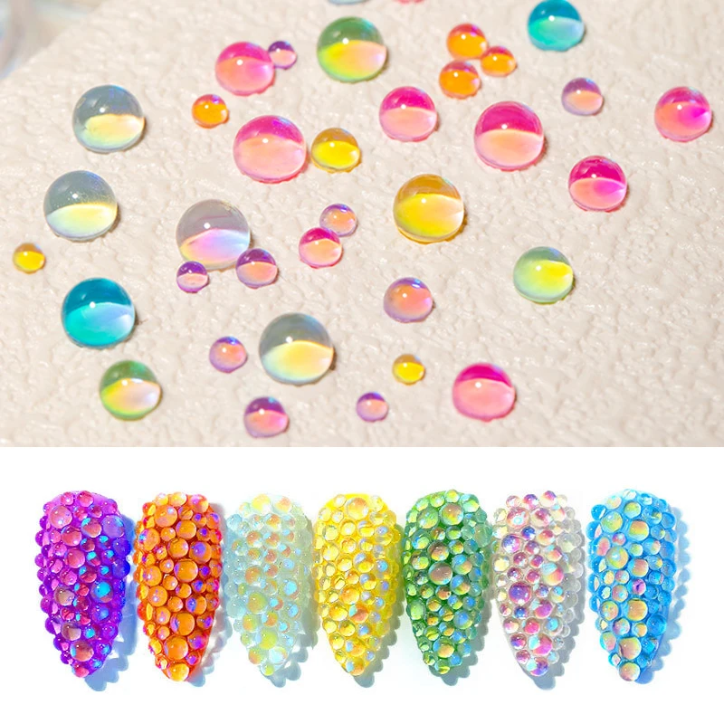 

1440 pcs candy nail art Mermaid Aurora Transparent Pearl Flat Glass Crystal Nail Decoration DIY Nail Art Accessories Rhinestone, 8 colors
