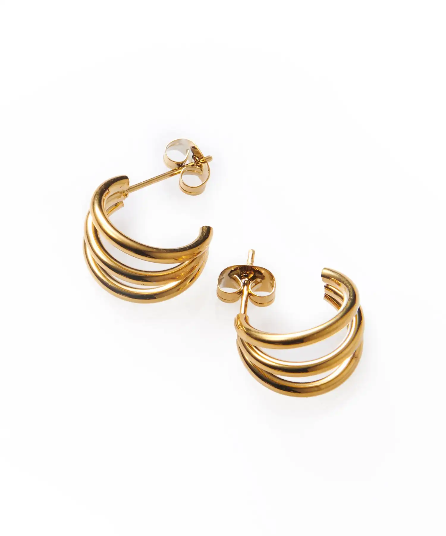 INS Simple Stainless Steel 18K Gold Plated Three Layers Circle Earring Titanium Steel Chic Curve Circle C Shaped Earring Jewelry