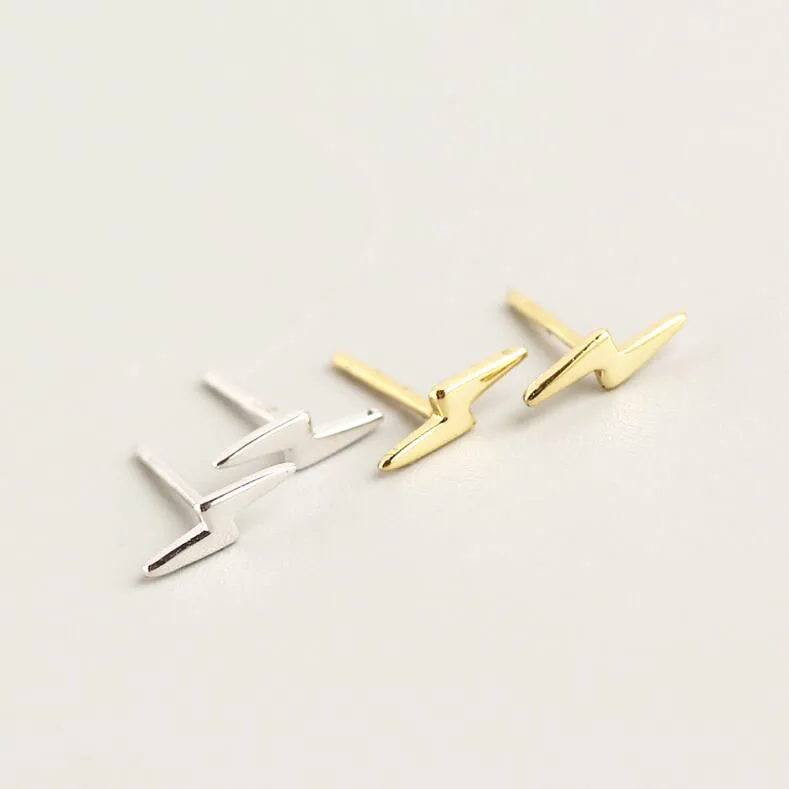 

2020 Trends Jewelry 925 Sterling Silver Stud Earrings Gold Women Small lightning bolt earrings