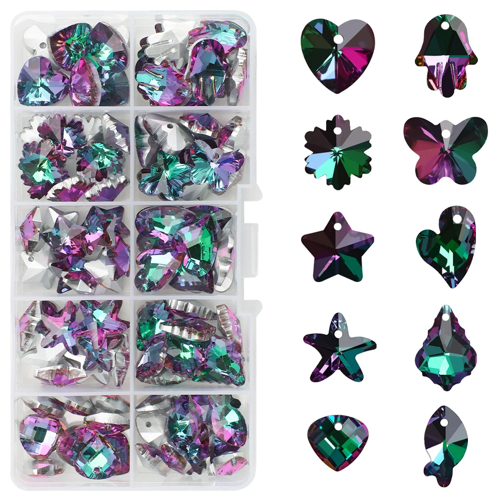 

100Pcs Grass Red Charming Pendant Crystal Heart/Butterfly/Shell Murano Glass Beads For DIY Necklace Earrings Jewelry Making Kit