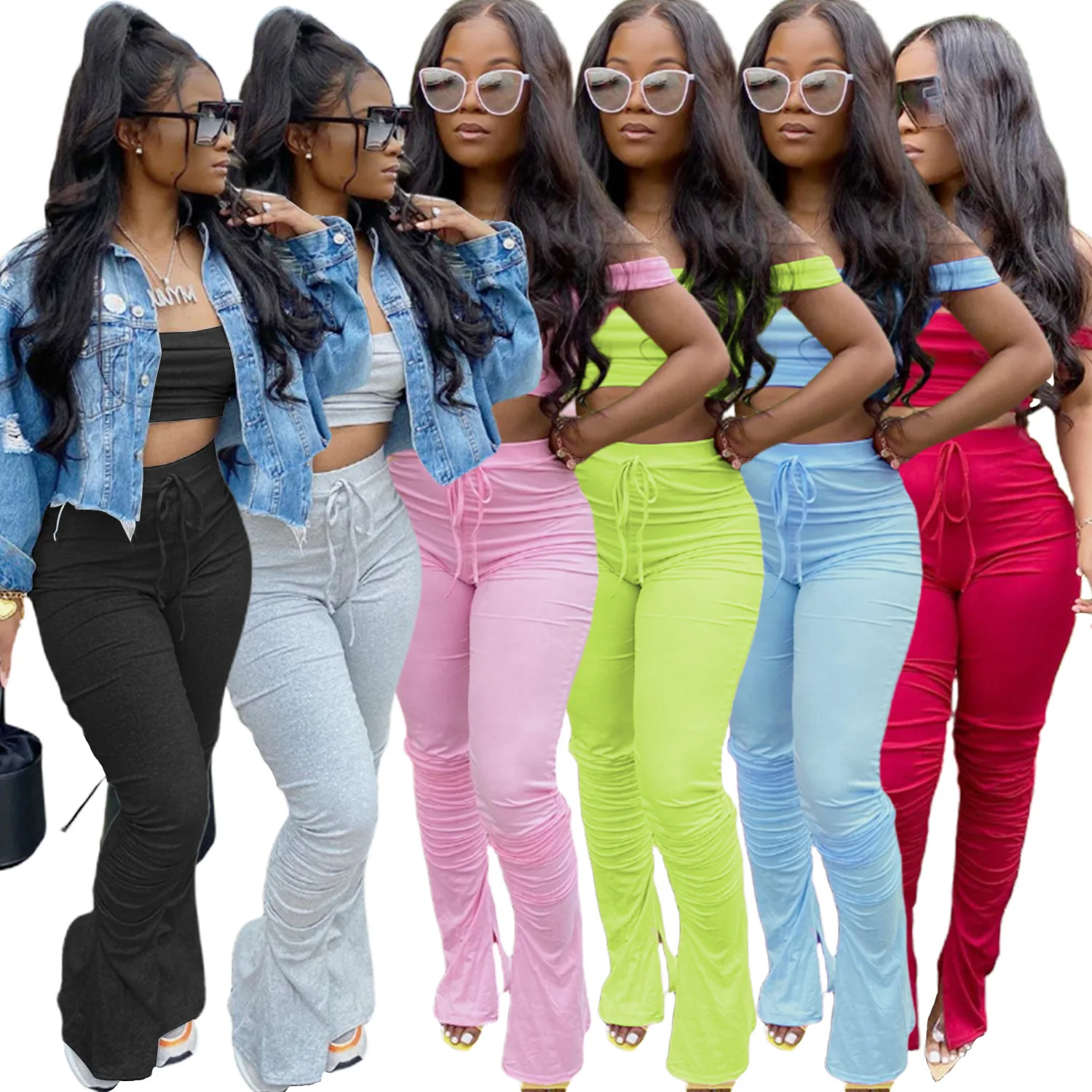 

Hot Sale Sexy 2 Piece Set Women Stacked Pants Two Piece Set Womens Stacked Leggings Summer Clothing