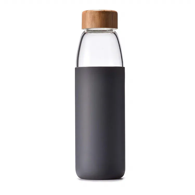 

20oz Outdoor Juice Water CupSingle-Wall Tumbler Glass Cup Water Bottle with Protective Sleeve Wood Lid