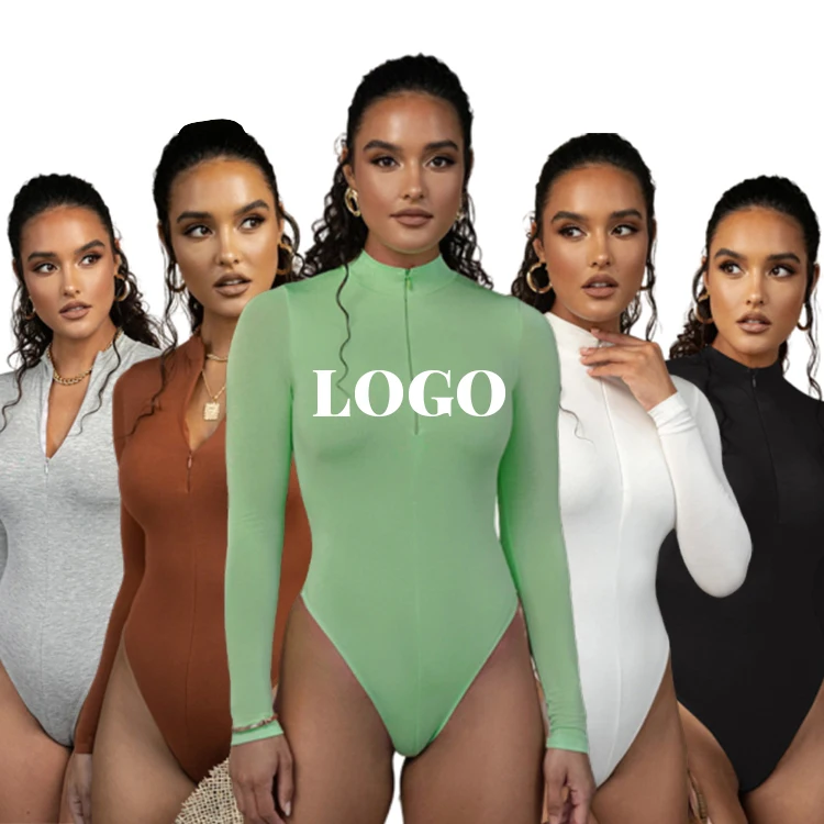 

2021 Spring Autumn Solid Long Sleeve Bodysuit Women Clothing Custom Tops Slim Casual Bodysuits for Women