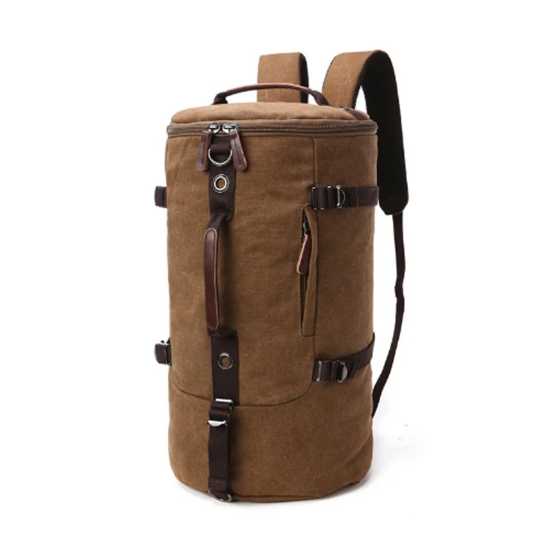 

Custom travel knapsack plain vintage back pack male cylinder rucksack hipster canvas leather backpack for men, Khaki, black,coffee,army green any other