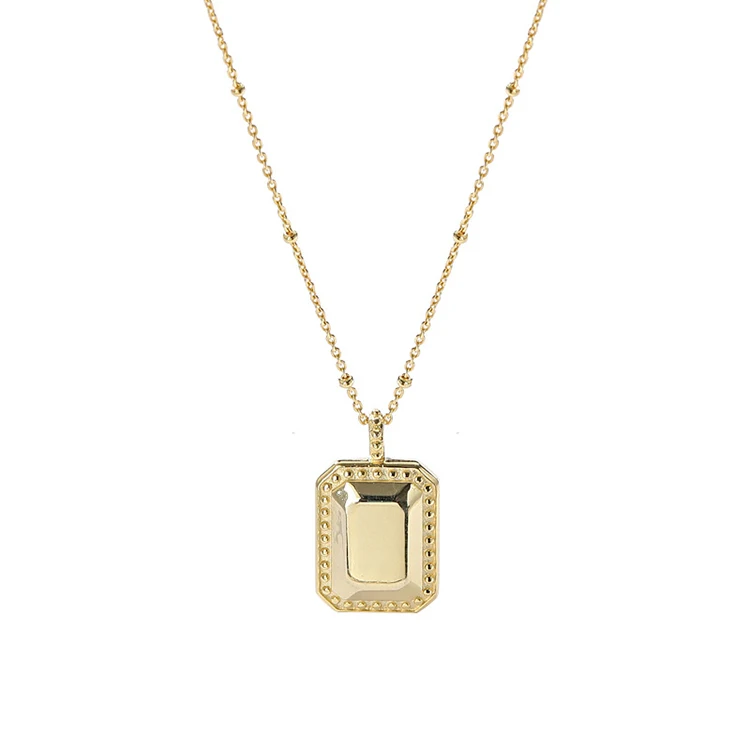 

s925 sterling silver necklace female European and American fashion brand necklace geometric design glossy square brand pendant, As picture