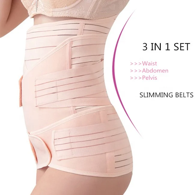 

Custom Women Waist Slimming Brace Control Tummy Body Shaper Girdle 3 in 1 Postpartum Corset Belt, Pink, beige