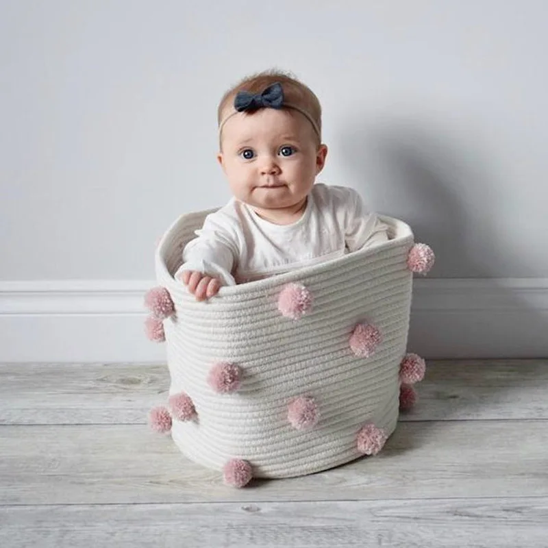 

INS Large Cotton Rope Basket  "Baby Laundry Basket Woven Blanket Basket Nursery Bin