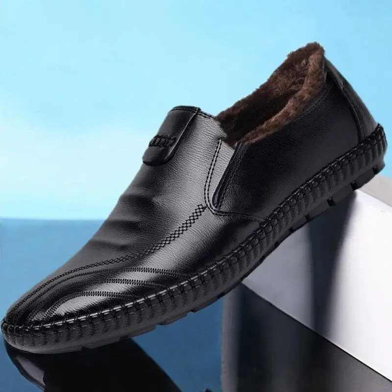 

Hot Selling New men's add velvet leather shoes Korean fashion casual breathable Loafers driving shoes, As the picture show