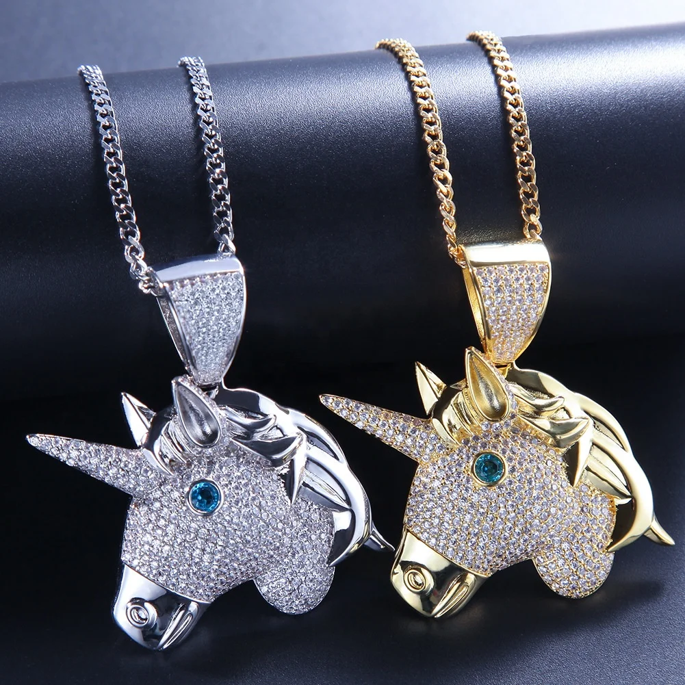 

Zircon Unicorn Model Pendant Beautiful Pendants Necklace Women Costume Jewelry Pendant Hiphop Gold Necklaces