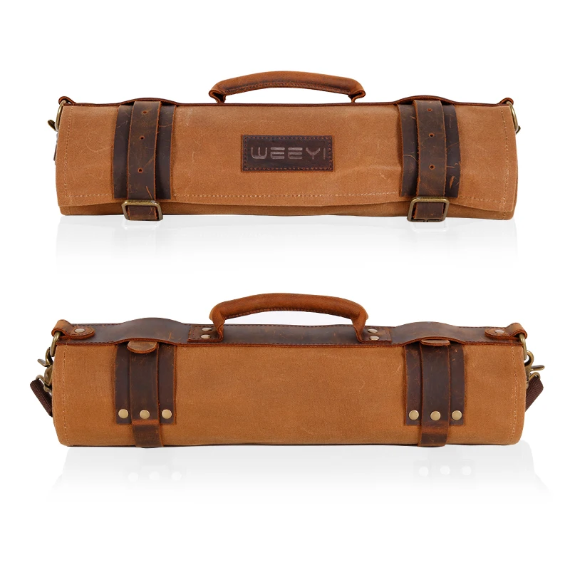 个性化打蜡帆布野营刀卷持有人厨师刀袋