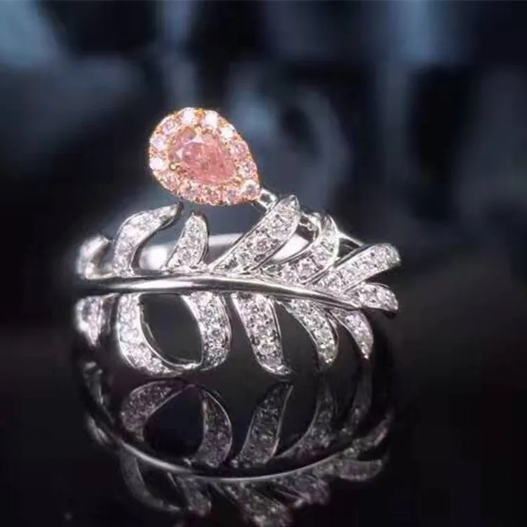 

European fashion gemstone jewelry design 18k gold 0.12ct natural pink diamond ring for women
