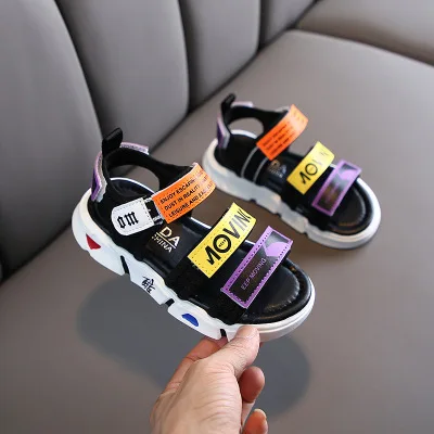 

2021 New Fashion designer Free sample china factory cool Little Slide boys children summer yiwu Kids Sandal children's sandals, Black/white