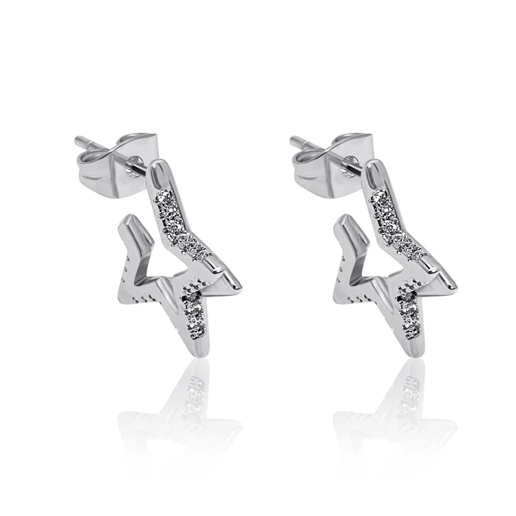 

Lotus unique silver plated star earrings stud earrings zirconia jewelry, Platinum