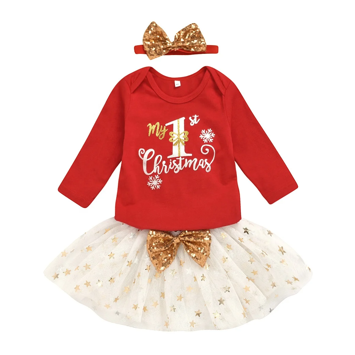 

Wholesale Fashion Gift Christmas Baby Cloth Set Net Skirt Christmas Girls Dress with Bow, 2 colors