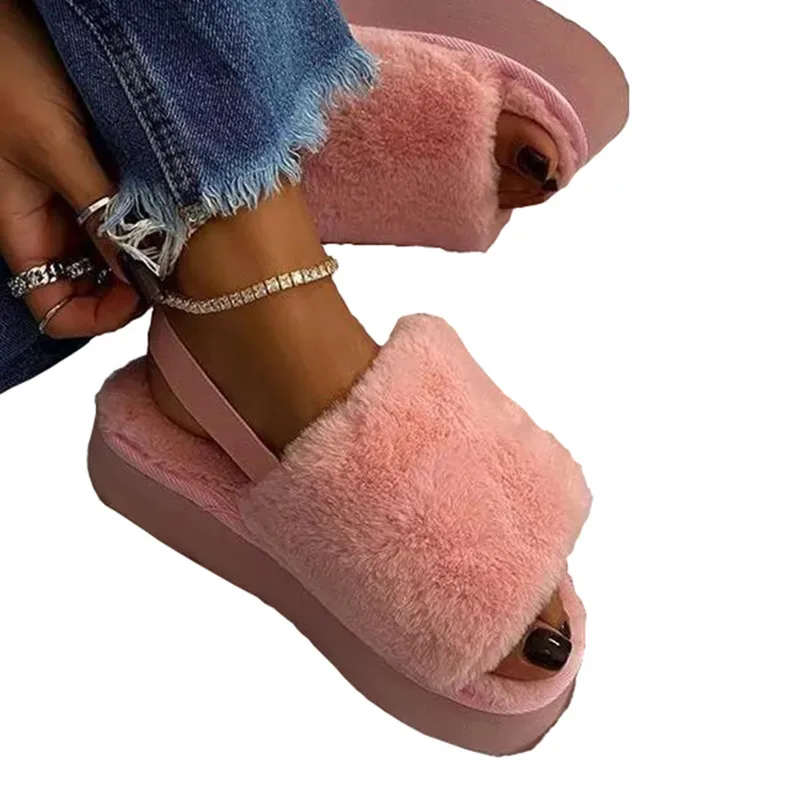 

2021 plush slippers women's cotton designer house shoes warm slippers wholesale fur with logo winter fur furry indoor slippers