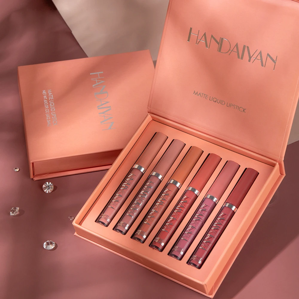 

Private Label HANDAIYAN 6 Colors Nude Lip Gloss Liquid Lipstick Set Waterproof Maquillaje Cosmetic Matte Lipgloss Gift Sets, 6 colors /set