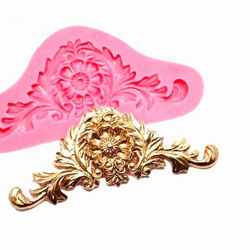 

Retro embossed fondant silicone mold DIY Baking Cake Tool European Court Lace Flower Rattan Super light clay DIY cake decoration, Gray,pink