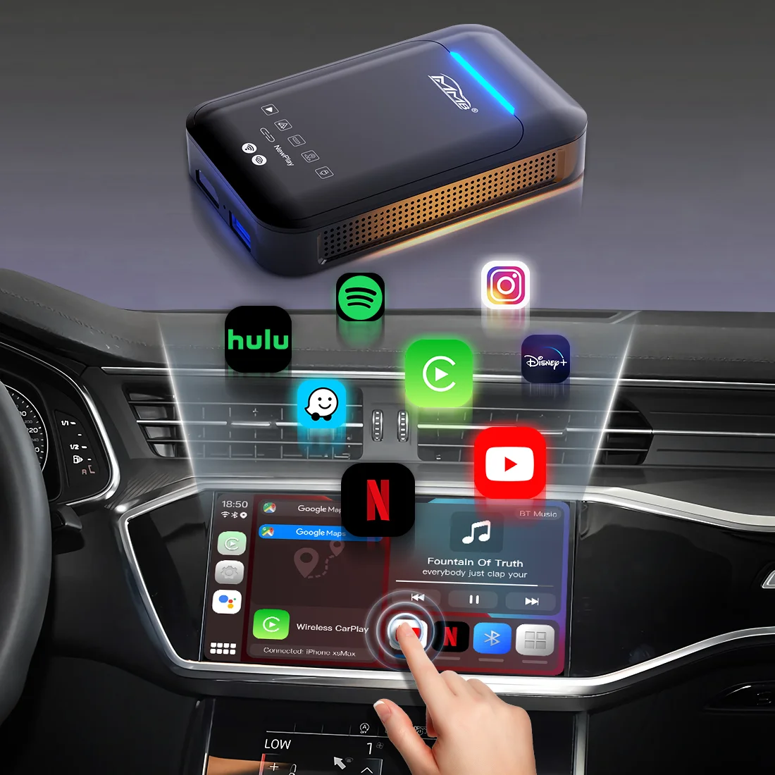 

4+64GB MMB Android 11 Apple CarPlay AI Box Wireless CarPlay Wireless adapter mirrorlink For HDMI outputYouTube Netflix Videos