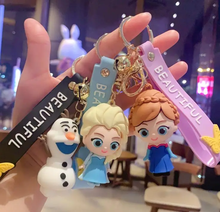

Free Shipping cartoon Doll Frozen Keychain Princess model Toys anna Action Figure kawaii key chains, Colorful