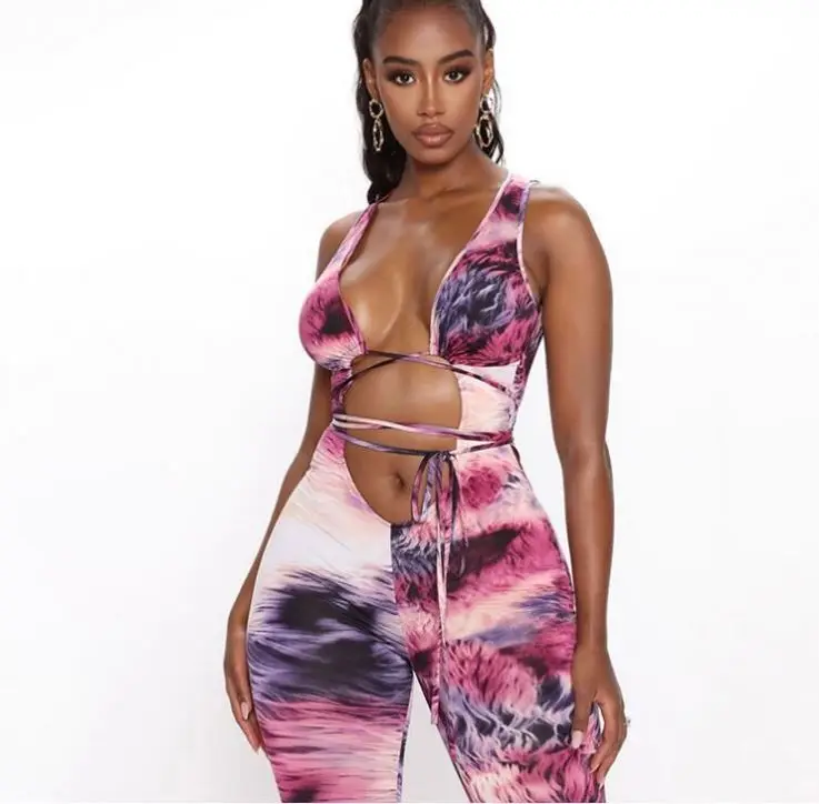 

Amazon Women's Summer Hot Sale New Women's Wrap Chest Tie Rope Dye Suspenders Casual Long Sleeve Jumpsuit, 5 colors