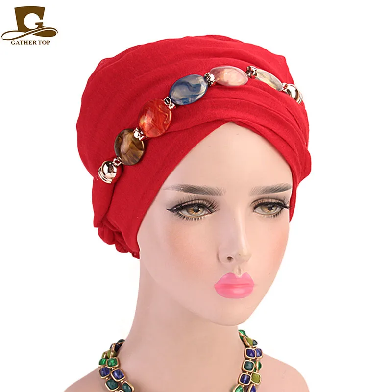 

Muslim Gem Beaded Jewely Headscarf Voile Turban Hijab Headwrap Hair Scarf Wraps For Women