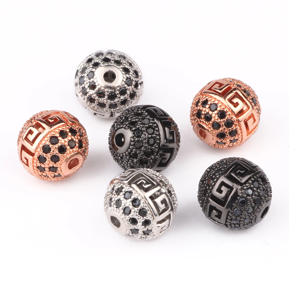

3pcs/bag 10MM Hollow Sphere Ball Brass Micro Pave Cubic Zirconia Beads CZ Spacer Beads For Jewelry Making