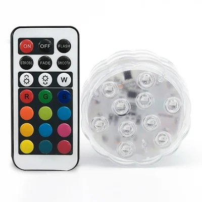 10 LEDs Underwater Submersible LED Lights Waterproof Multi Color Battery Operated Remote Control Wireless Lights