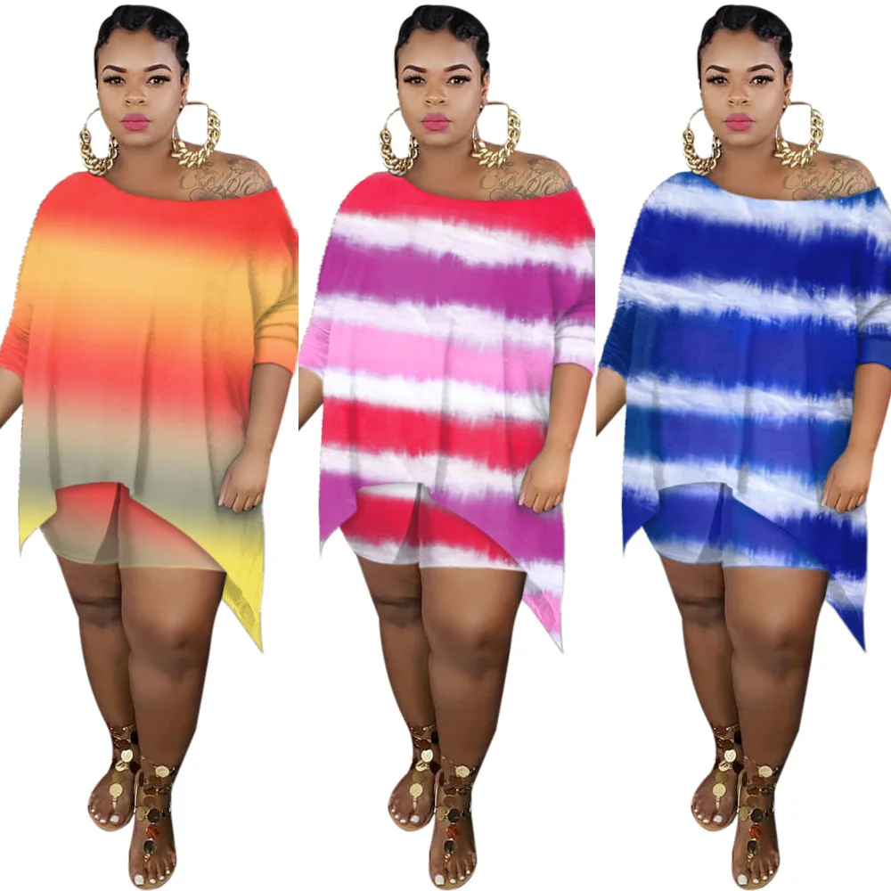 

2021 casual women's Tie dyed fashion long sleeve shorts casual suit two piece plus size set, As picture