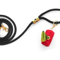 

Luxury custom gold zipper cotton rope dog leash with dog poop bag holder