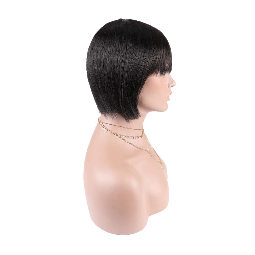 

Bob Wig with Bangs Glueless Machine Made Human Hair Wigs Brazilian Straight Remy Hair Front Wigs for Women Free Part Free ship