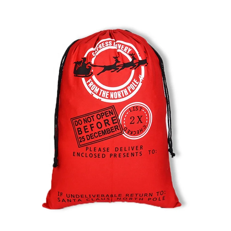 
2020 New noel Custom canvas cotton gift bag drawstring Christmas Santa sack for stocking presents 