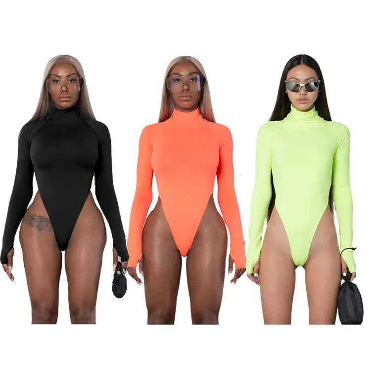 

1219M167 hot onsale turtleneck solid color long sleeve skinny bodysuit High Womens Fashion Clothing