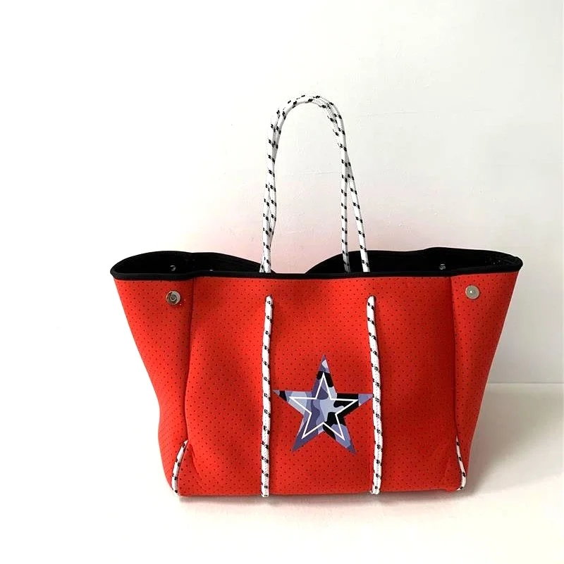 

Summer Beach Tote Bag Neoprene Beach Bag Shoulder Bag for Lady, Red
