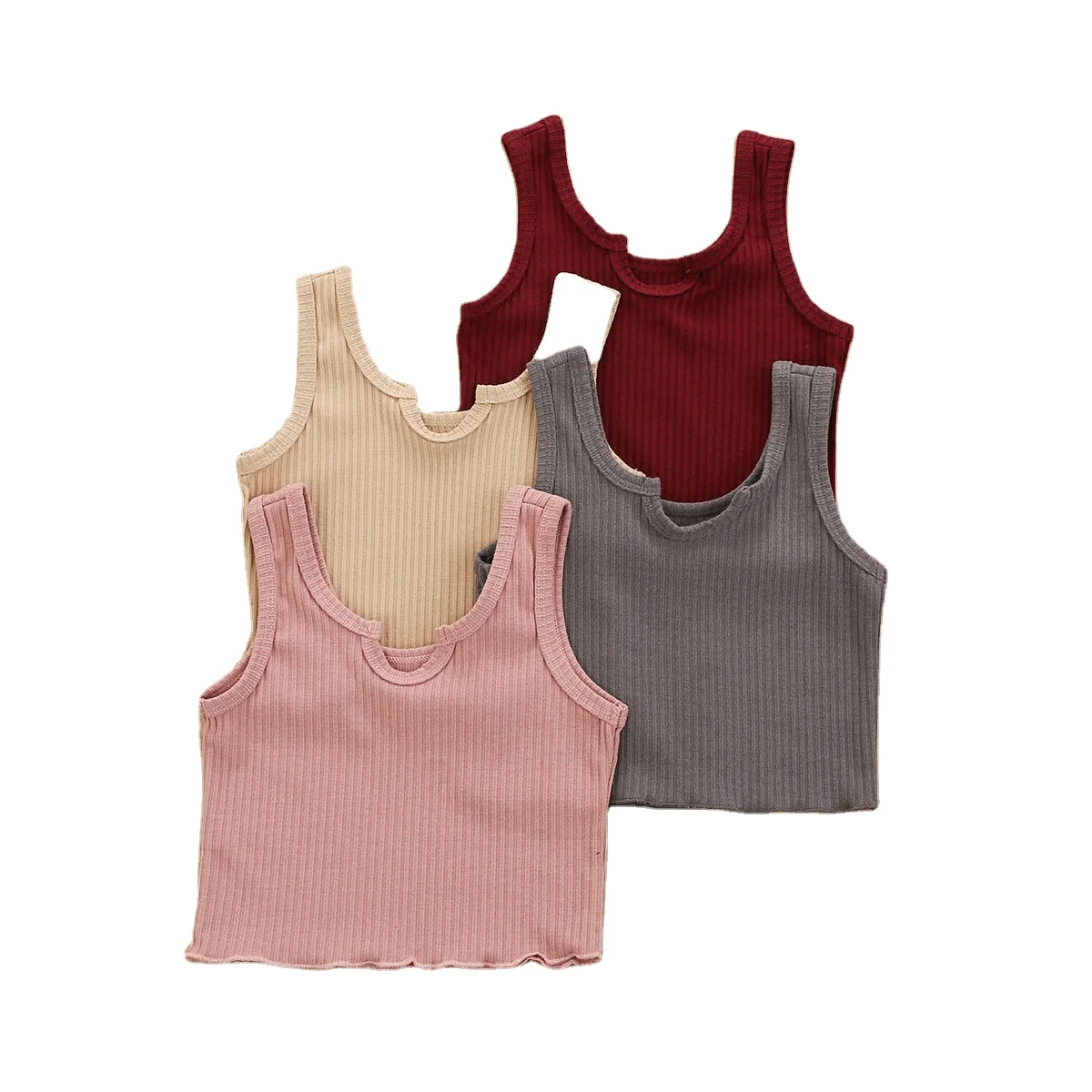 

S-ZT001011 summer new arrival solid pink beige infant baby girls tops tank toddler kids vest casual outfit