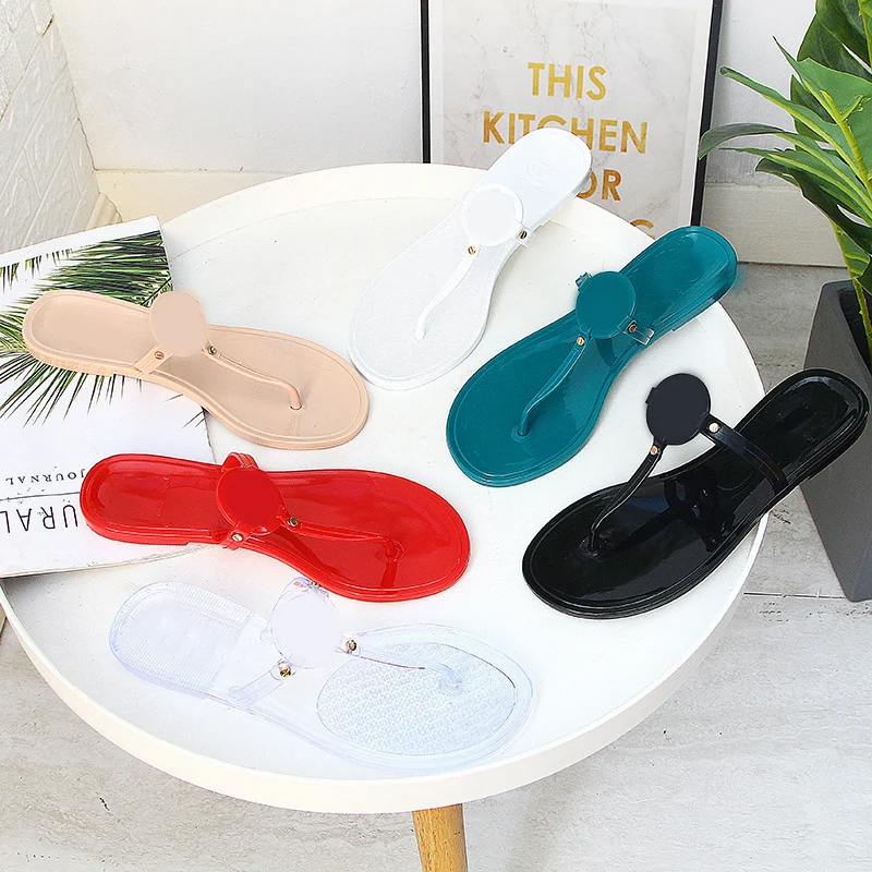 

2022 New Summer Fashion PVC Women Flip Flops Beach Casual Jelly Sandals Flat Flip-flops Slippers