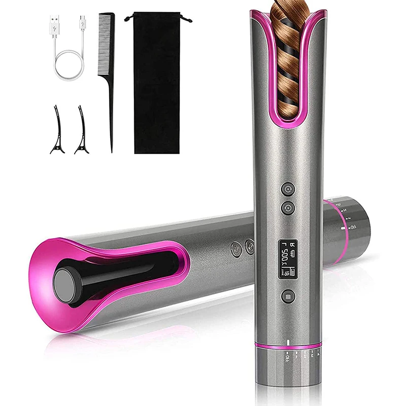 

Amazon Hot Selling Travel Professional Cordless Auto Rotating Curler Usb Rechargeable Lcd Automatic Hair Curler Machine, Customized