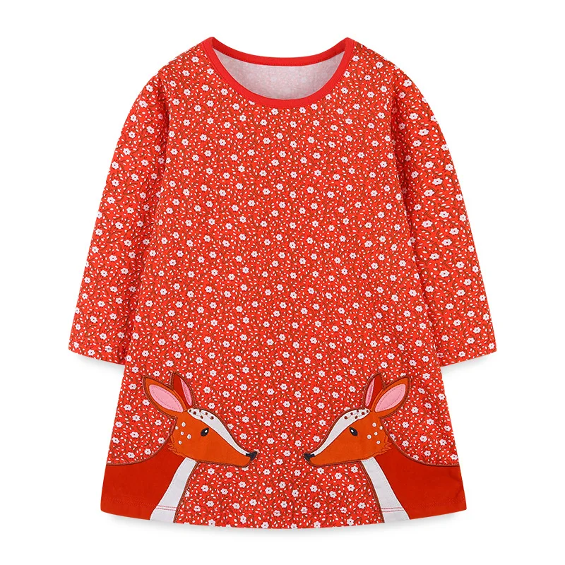

2023 long sleeve animals embroidered dress wholesale cotton kids dresses for girls