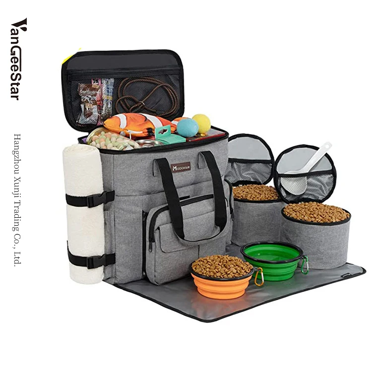 

2022 wholesale factory summer outdoor food cat dog pets' travel bag set carrier with foldable bowl