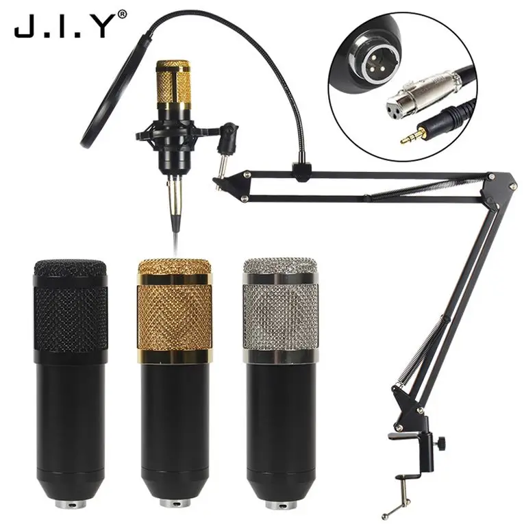 BM-800 Custom Logo Youtube Chatting Independent Sound Card Mic Condenser Wired Microphone Recording With Low Price, Black, gold, silver