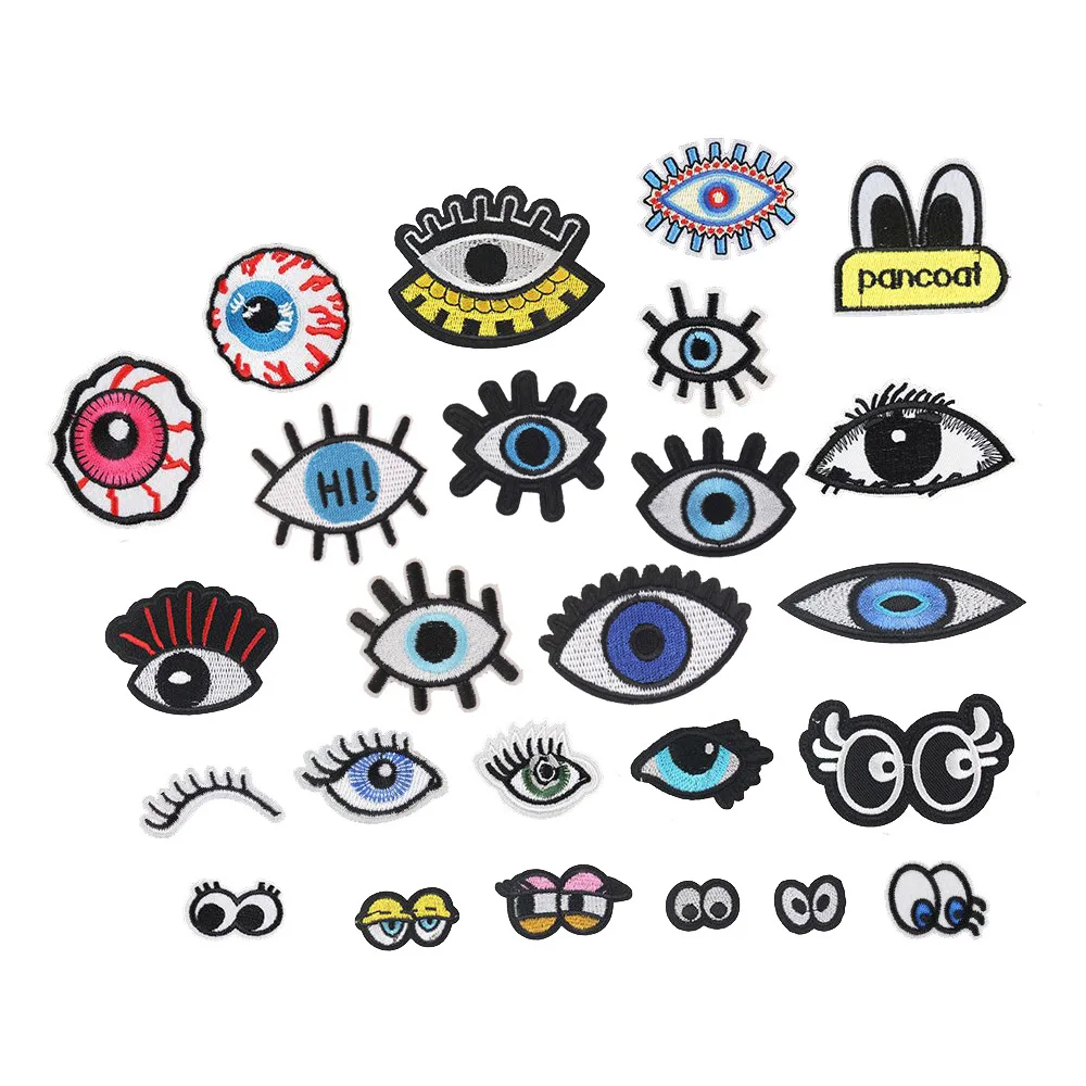 

yiwu wintop hot sale laser cut iron on doll toy eyeball eyelash evil eye patches embroidery for clothing